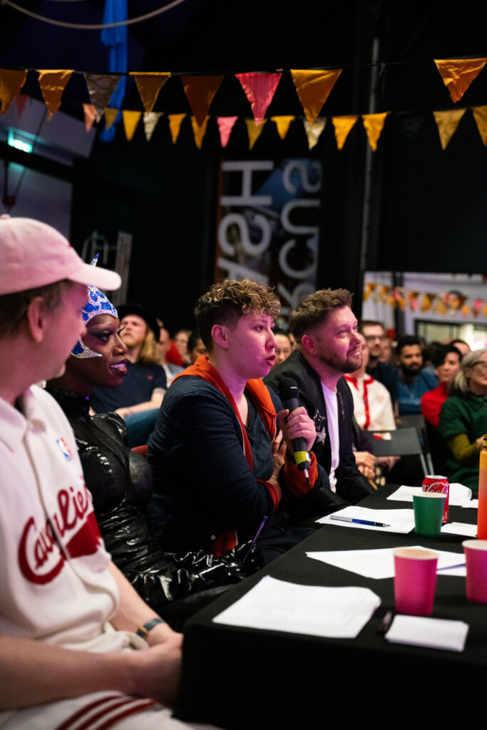 The judges, Joe Lycett Black Peppa, Jasmine Gardosi, and Joe Fearn